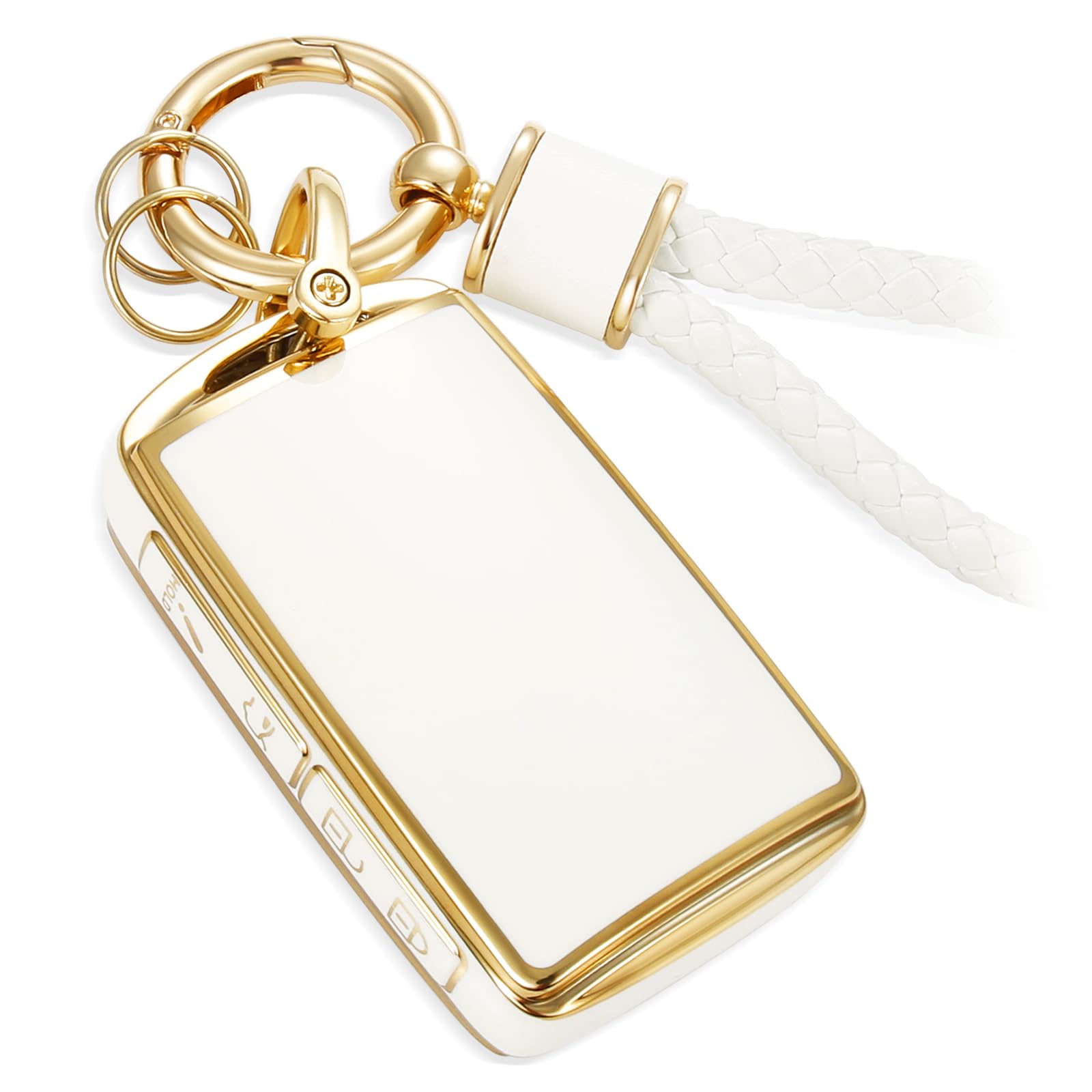 for Mazda Key Fob Cover with Metal Braided Rope Keychain, Upgraded Soft Case for CX-5 CX-9 CX-30 CX-50 Mazda 3 6 Hatchback (4 buttons) Smart Key Fob Shell (Gold, B1)