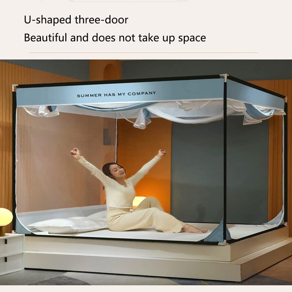 Portable Mosquito Net Canopy for 4ft Bed - Foldable Travel Camping Curtain with Three Doors, Pink Home Textile Decor, Insect Protection for Peaceful Sleep