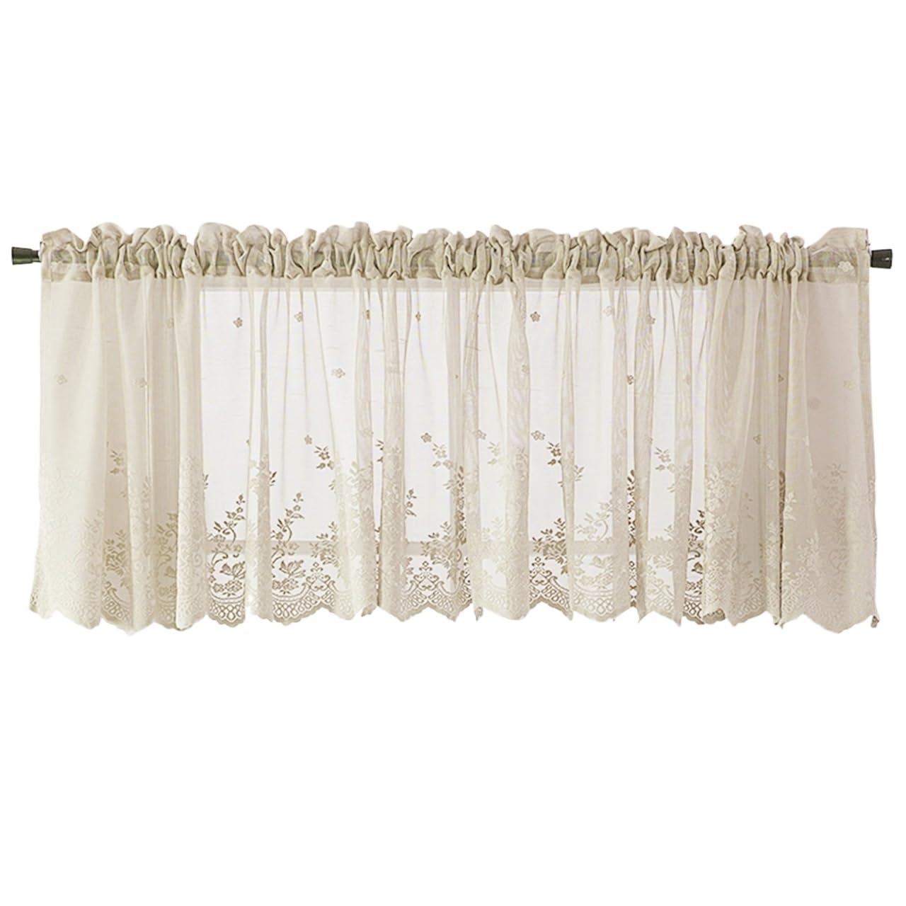 BDFJEDS Cabinet Curtain Semi Transparent Voile Curtain Window Treatment Lace Kitchen Ruffle Drape Valance Cabinet Dustproof(74x61cm beige)