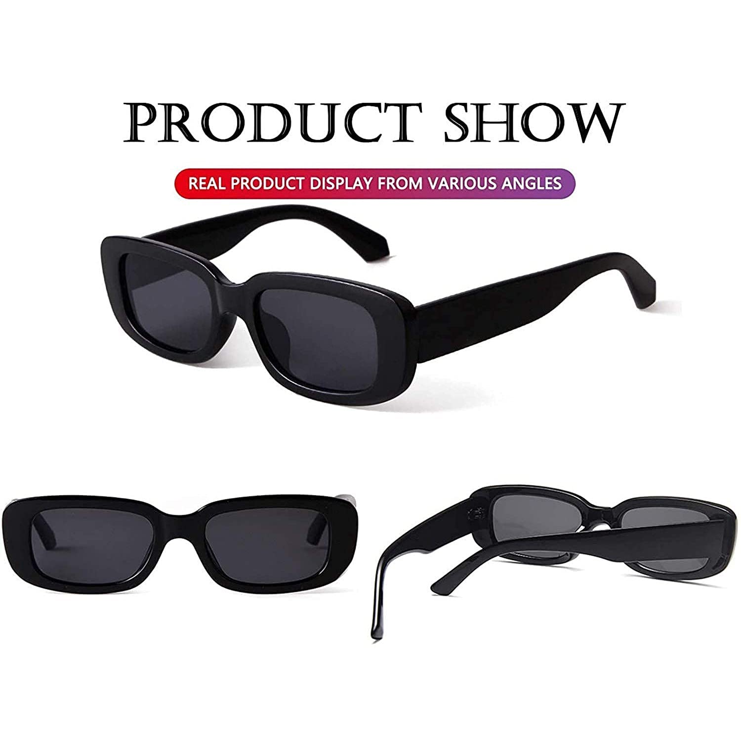 Dervin Rectanglular Sunglasses for Women Retro Driving Sunlgasses Narrow Square Frame UV400 Protection (Black) 2
