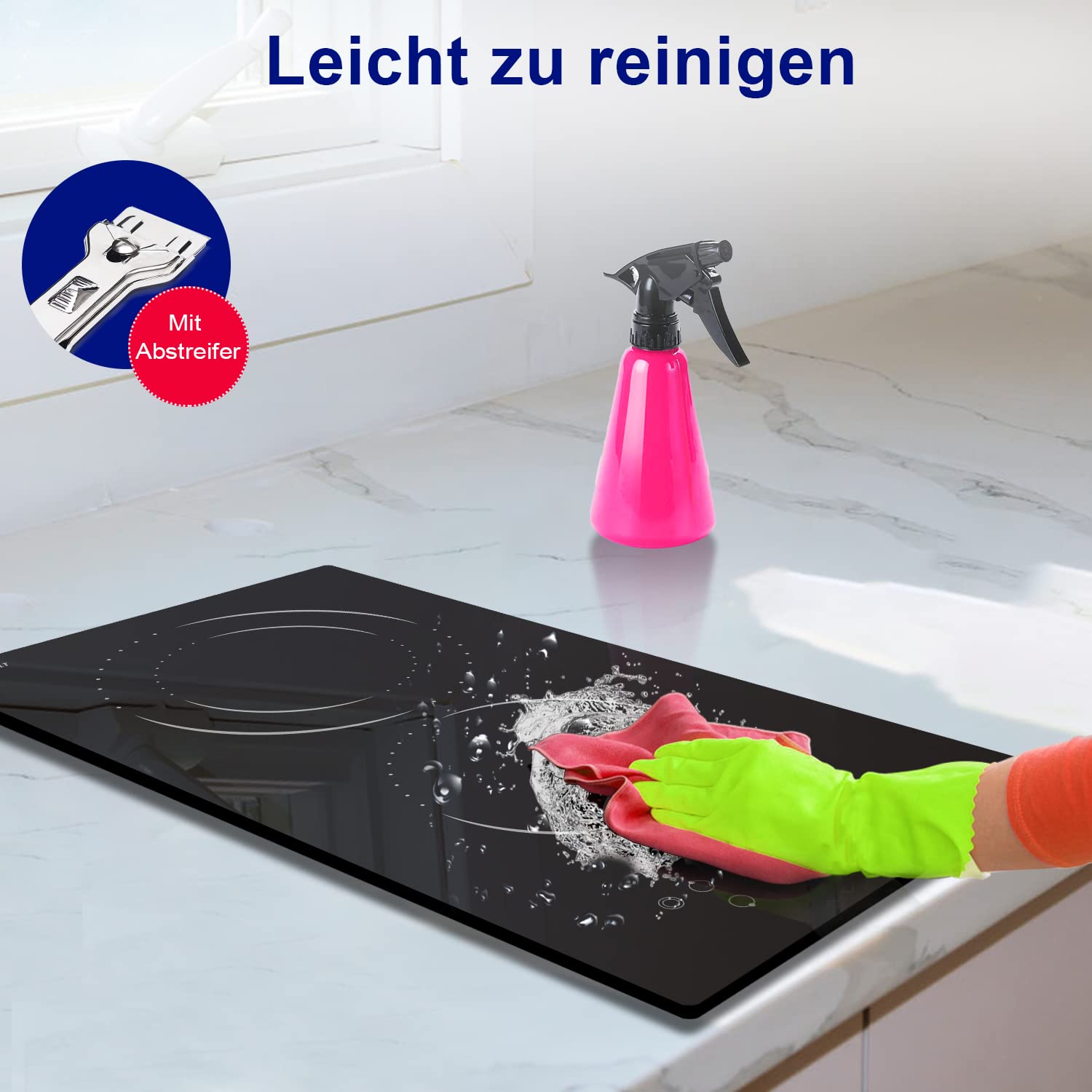 Hobsir Hub Płyta ceramiczna z 2 polami grzewczymi, wpuszczana witroceramiczna płyta kuchenna, 29 cm, elektryczna płyta kuchenna, 3200 W, bez gniazdka, timer, blokada bezpieczeństwa