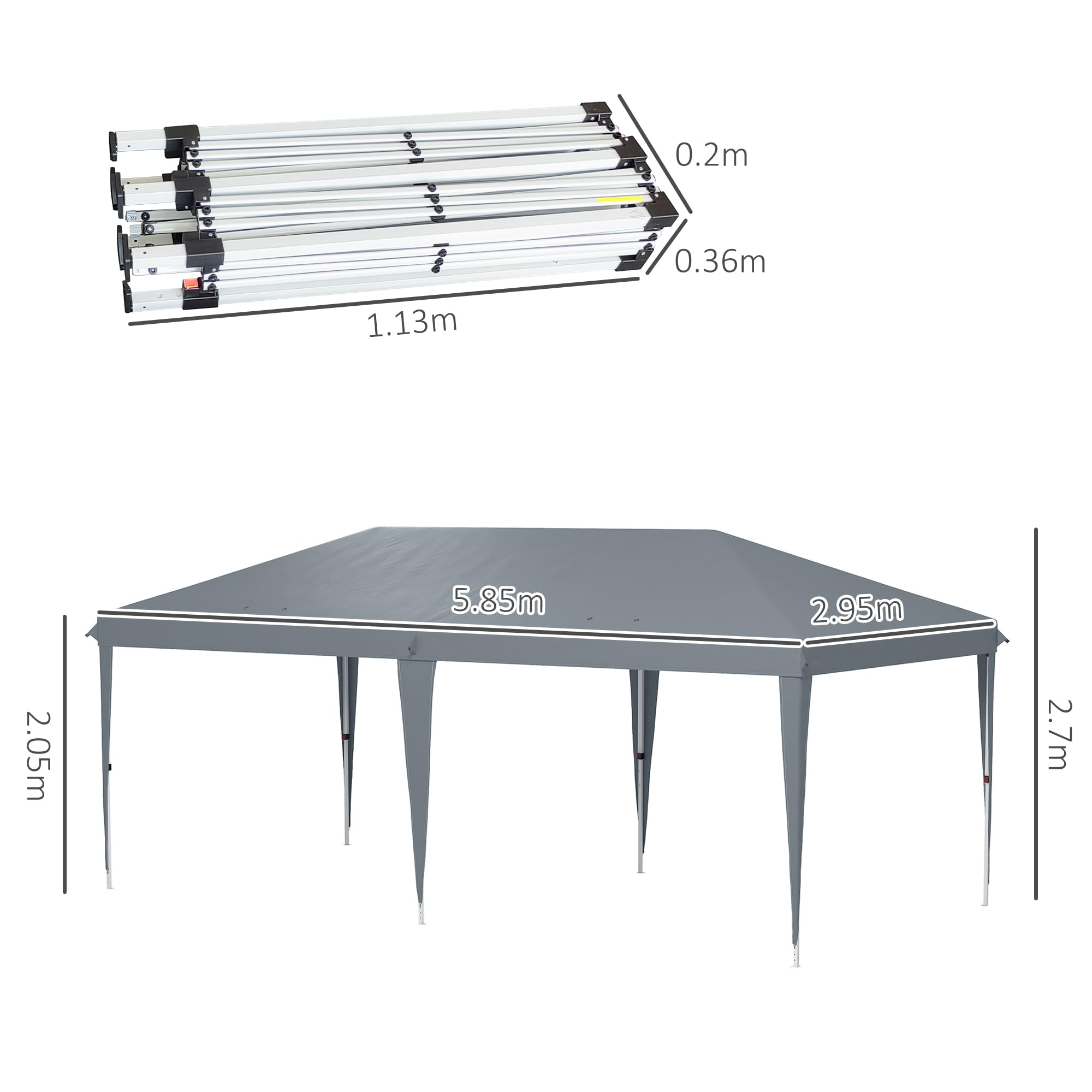 Gazebo Pieghevole Outsunny 6x3 Pop Up Altezza Regolabile 3 Livelli Borsa da Trasporto Acciaio Tessuto Oxford Grigio Chiaro