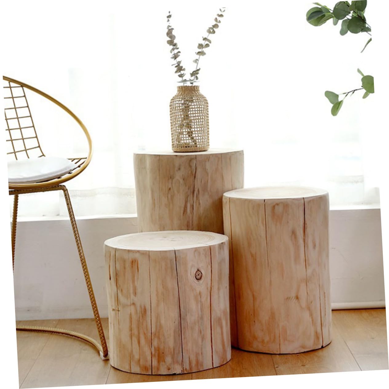 PartyKindom Taburete Pequeño de Madera Maciza Multiusos para Exterior E Interior Superficie Lisa y Diseño Natural Adecuado como Mesita de Noche o Banco Decorativo