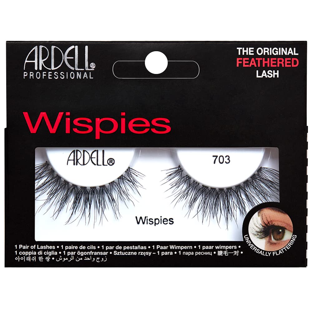 Ardell Wispies 703 False Eyelashes, Duo Adhesive Included, Light Volume, Long Length, Vegan Friendly, 1 Pair (Pack of 1)