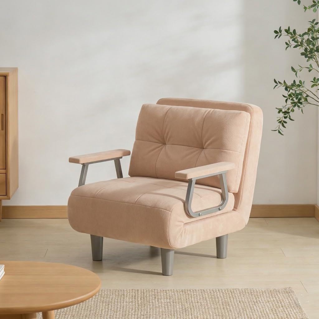 Fabulcozy Sessel Ausklappbar, 1-Sitzer Schlafsofa 4-in-1 Schlafsofa Ausziehbar, Rückenlehne, verstellbar, 5 Positionen Mit Kissen, 60 x 58 x 77 cm