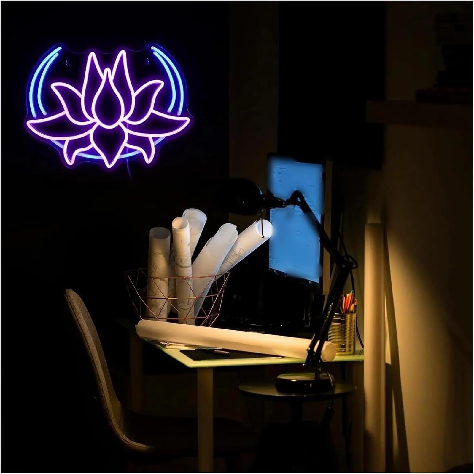 Per insegna al Per neon a forma di fiore loto per decorazione murale luce dimmerabile