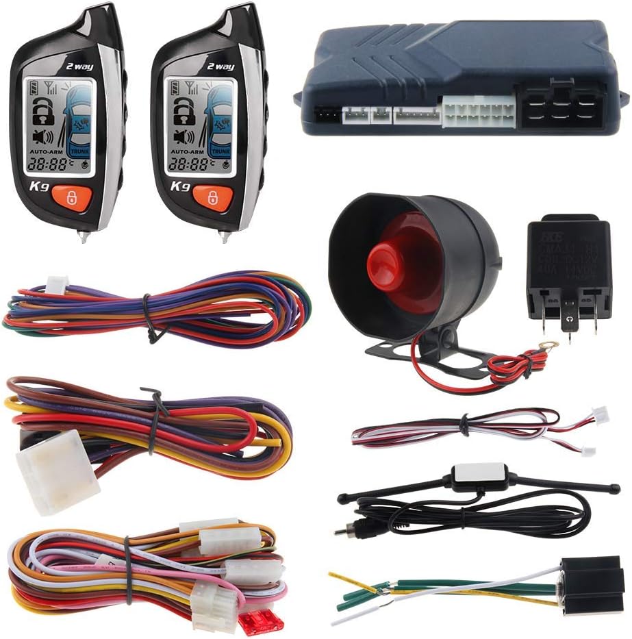 EASYGUARD EC200-K9 2 Way Car Alarm System with LCD Pager Display Remote Engine Start Turbo Timer Mode Shock Alarm DC12V Long Remote Range