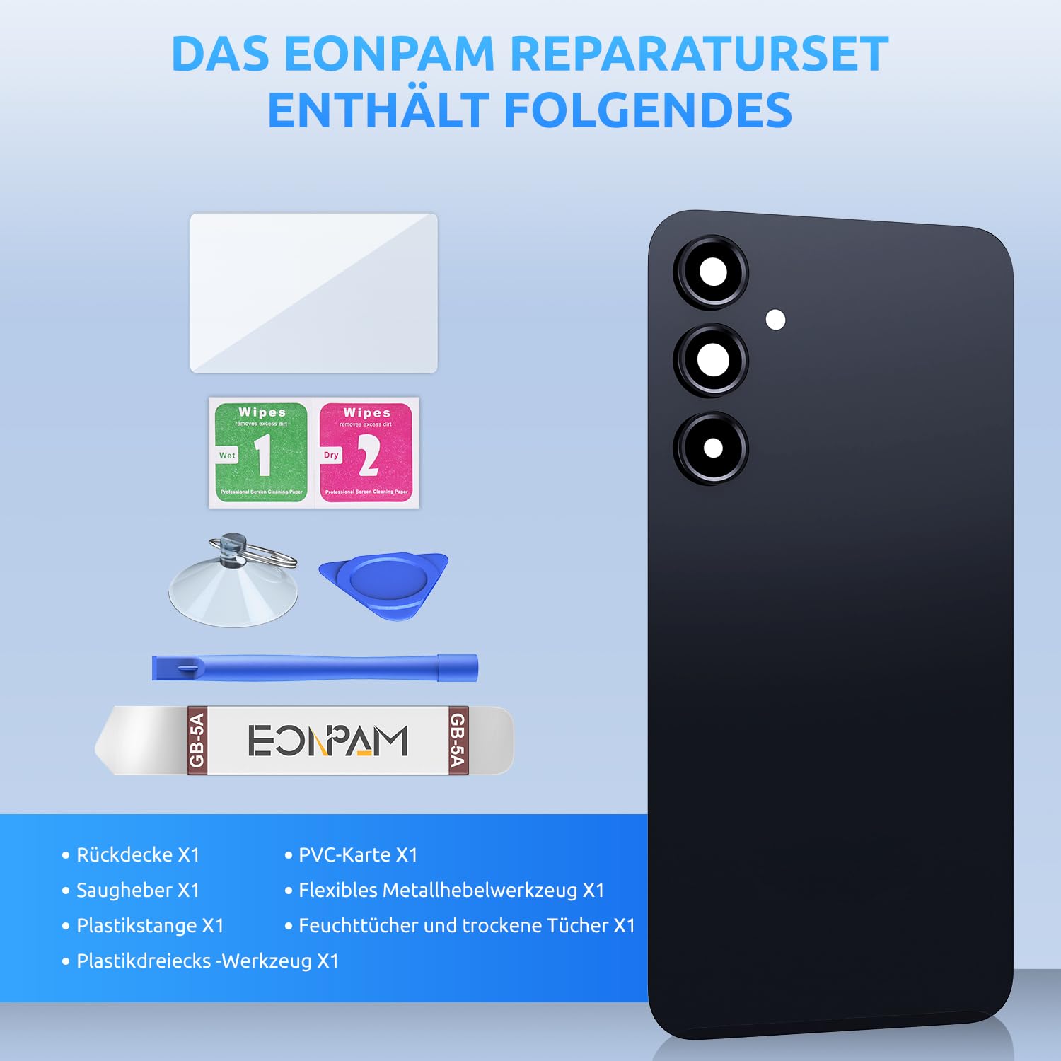Akkudeckel für Samsung Galaxy A55 SM-A556 Schwarz | Backcover Original Qualität Rückseite Akkudeckel Rückseite Glas Back Glass Backcover Glas mit Kameraglas Reparatur Set.