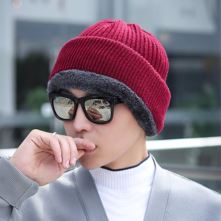 Image of Snow Proof Inside Fur Wool Unisex Monkey Beanie Cap Hat | Breathable Knit Thick Fleece Lined Foldable Use as Skull Woolen Winter Caps Hat Men & Women | Motorcycle Balaclava | Freesize