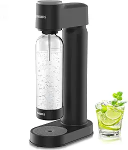 PHILIPS Sparkling Water Maker Soda Maker Soda Streaming Machine Quick Twist for Easy Install, 1L Carbonating Bottle, Soda Water Maker, Compatible with 60L CO2 Carbonator(NOT Included), ADD4901BKOQ/37