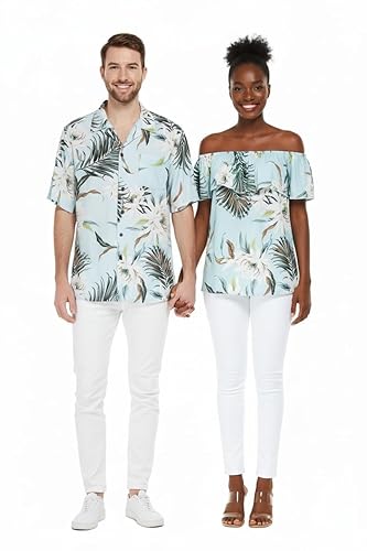 Matchable Couple Hawaiian Luau Shirt or Off-Shoulder Ruffle Muumuu Top
