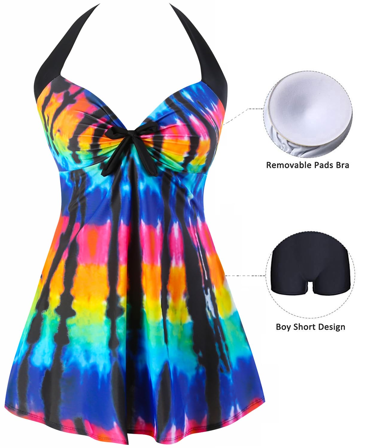 Femme Maillot de Bain Une Pièce Taille Haute Rétro Monokini à avec Jupette Fleur Amincissant