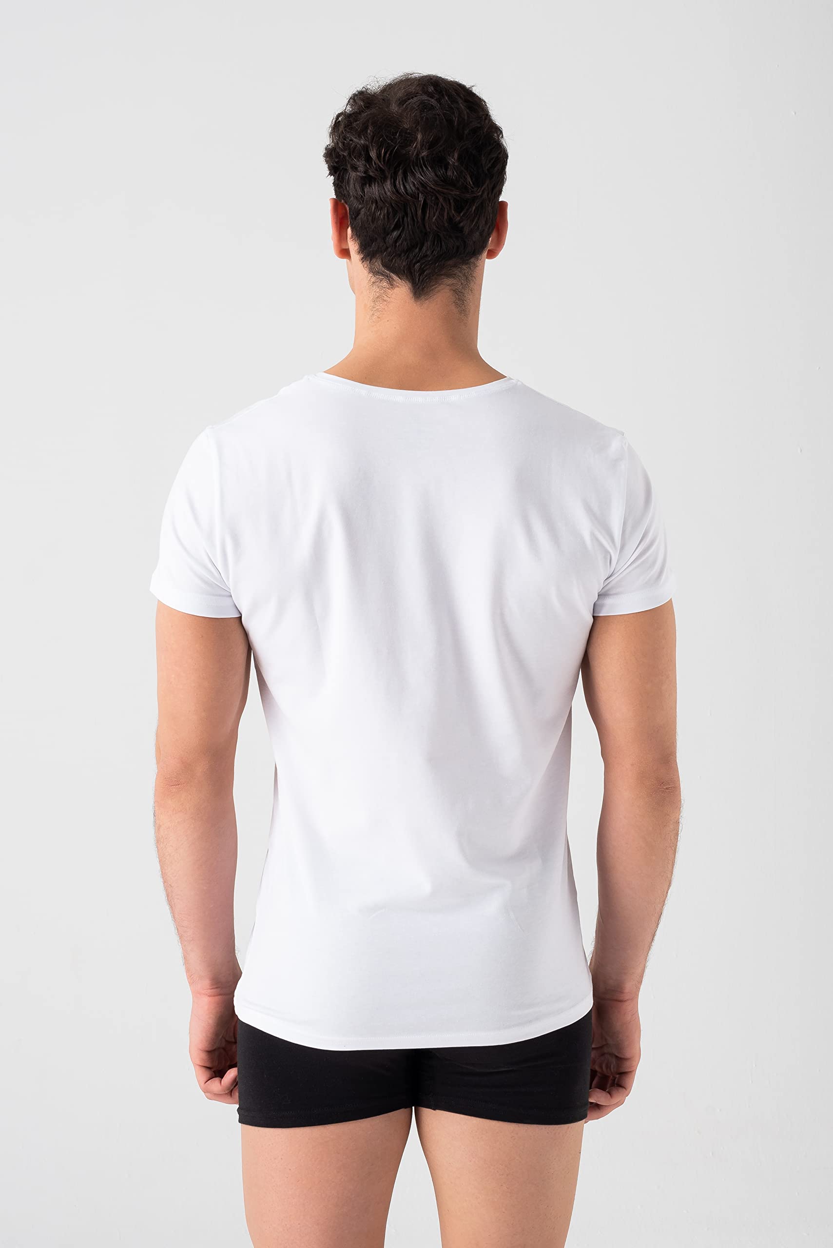 Burnell & Son Maglietta da uomo, confezione da 3 pezzi, con scollo a V, da uomo, elasticizzata, a maniche corte, in cotone, basic slim fit