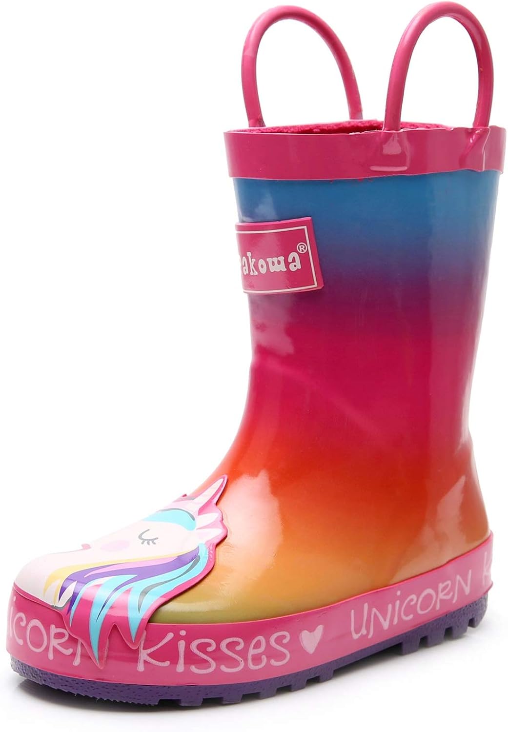 Apakowa Kids Unisex Boys Girls Rain Boots Waterproof Rubber Rain Boots with Easy-On Handles in Fun Patterns (Toddler/Little Kid)