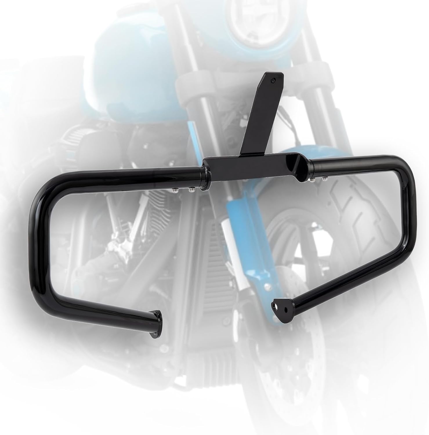 Low Slung Engine Guard for Harley Touring Electra 97-08 (Horn) | 1.25 Inch Tube, Gloss Black, Motorcycle Drop Guard, 11" Lower Mounting Point, Bolt-On Installation