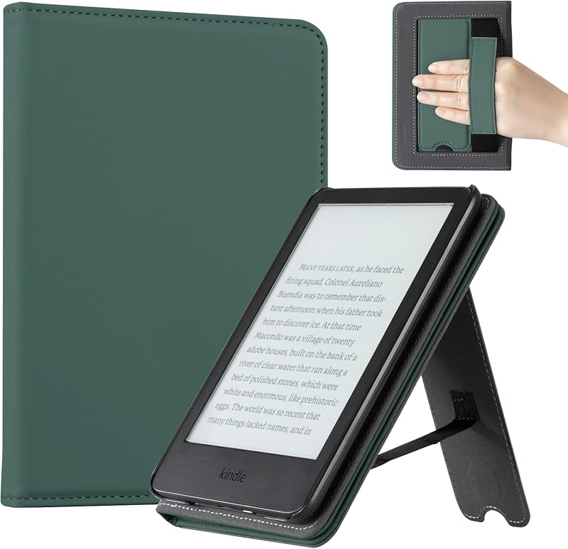 CoBak Funda para TCL 6" E-Reader - Funda Inteligente de Cuero PU con Auto Sleep/Wake y Correa de Mano, no Compatible con Kobo Clara, Verde Oscuro