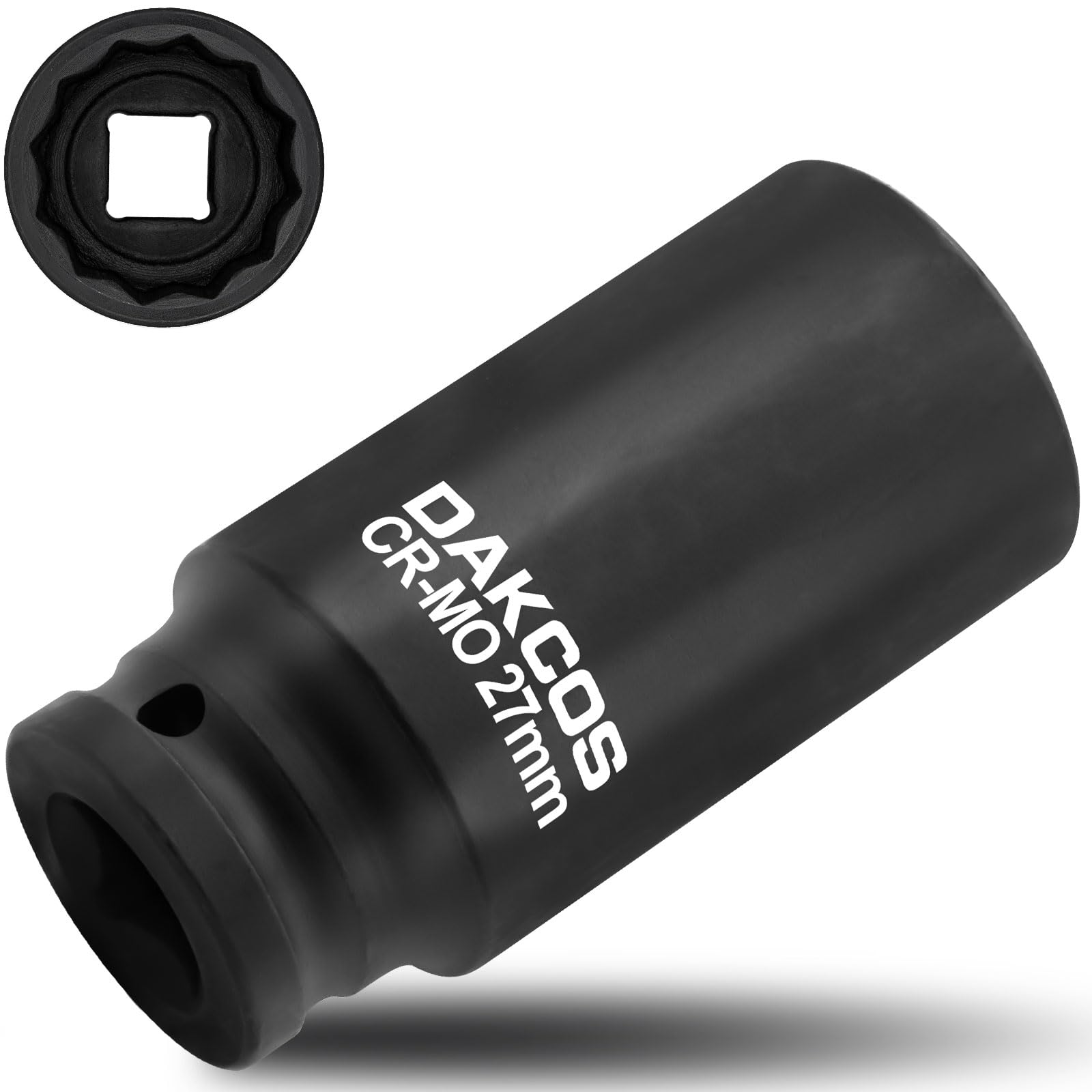 DAKCOS 27mm Socket 1/2" Drive 12 Ponit Impact Wrench Deep Socket Drive Shaft Tool Power, CR-MO
