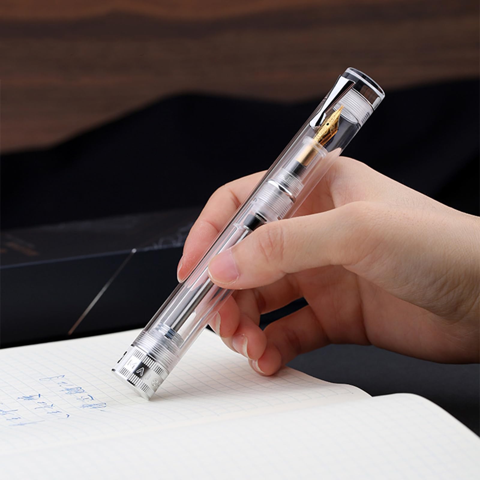 Penna stilografica trasparente con vuoto, modello Silver Jewelry