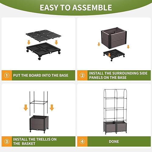 Miniatura 9 de Macetero elevado para cama de jardín con enrejado, macetas de tomate de 72.8 pulgadas para plantas trepadoras, vegetales, flores de vid al aire