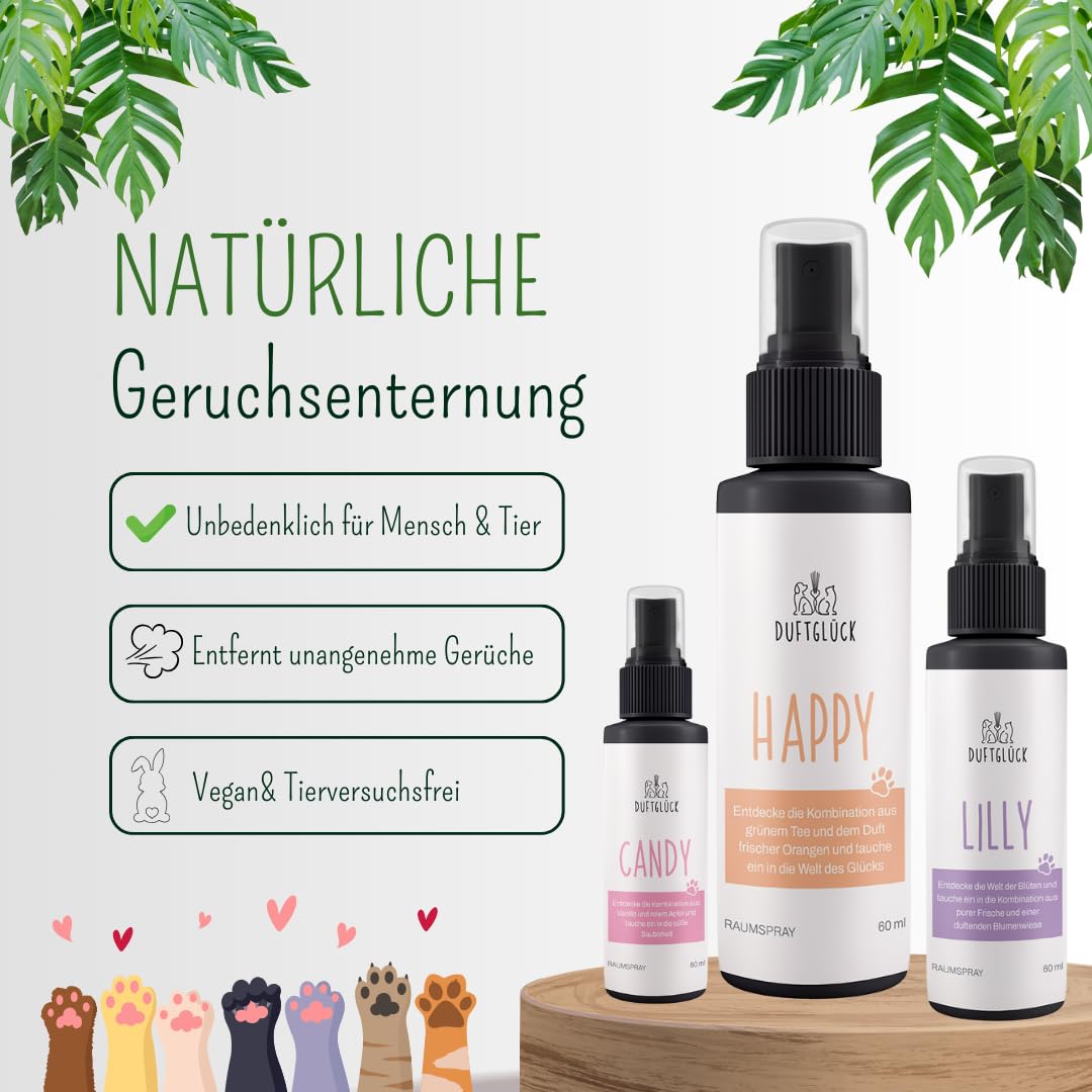 Geruchsneutralisierer Lilly - Neutralisierungsspray Hunde und Katzen Gerüche I Katzenurin Geruchsentferner I Raumspray gegen Hundegeruch I Duft: Lavendel & Bergamotte I 60ml