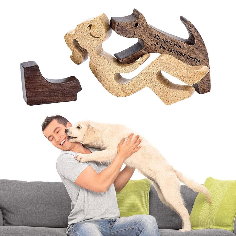 Figura de hombre y perro de madera hecha a mano, esculturas únicas de decoración de madera, estatua de hombre sentado y perro, tallada creativa decoración de regalo para el hogar, oficina, natural,