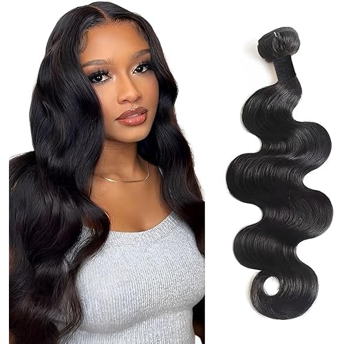 12A Body Wave Bundles Human Hair 12 Inch Human Hair Bundles 100% Unprocessed Brazilian Virgin Weave Bundles 1 Bundle Real Natural Black Wavy Thick Human Hair Extensions Quick Weave for Women