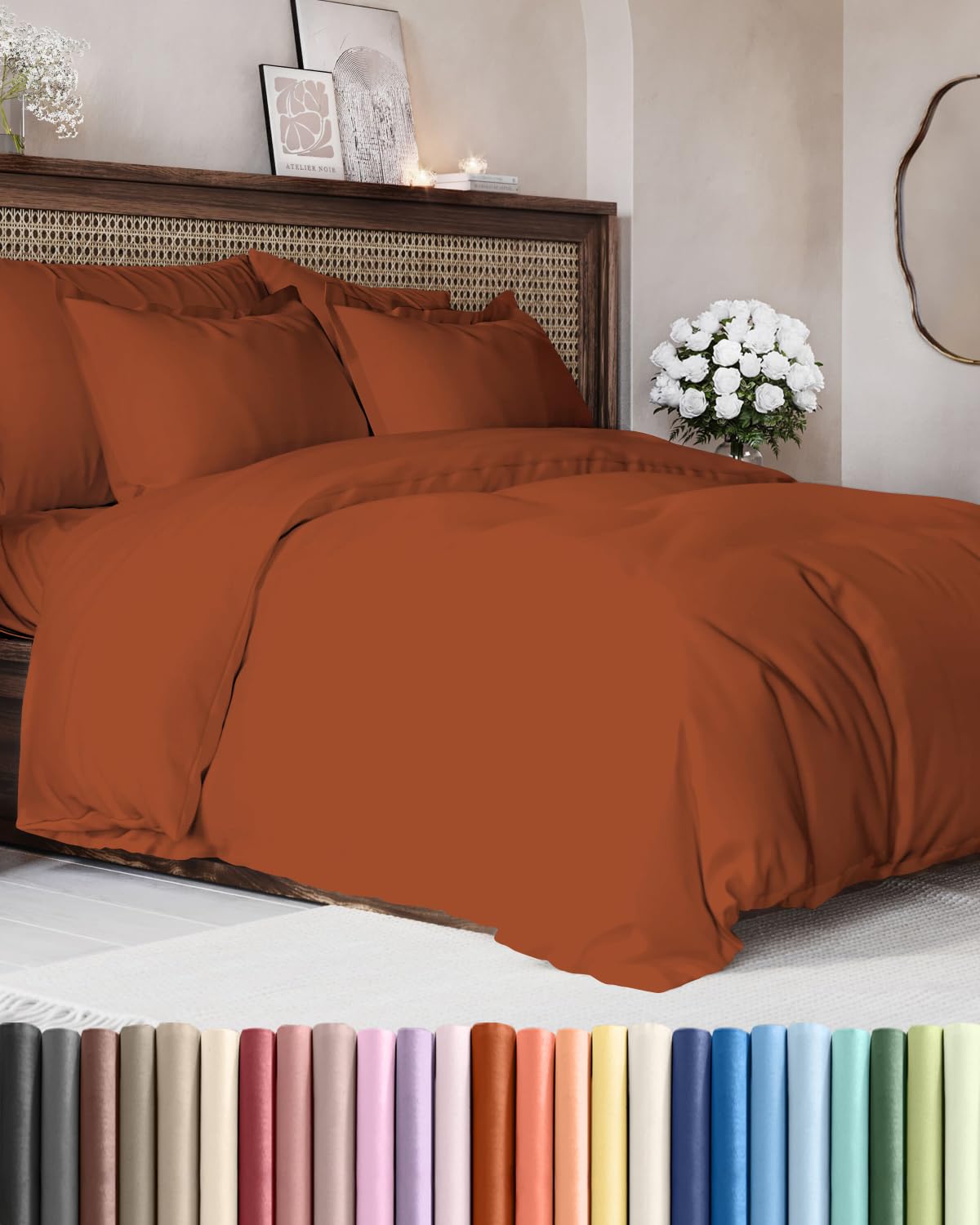 Duvet Cover Queen Size - Soft 3 Piece with Zipper Closure - Terracotta