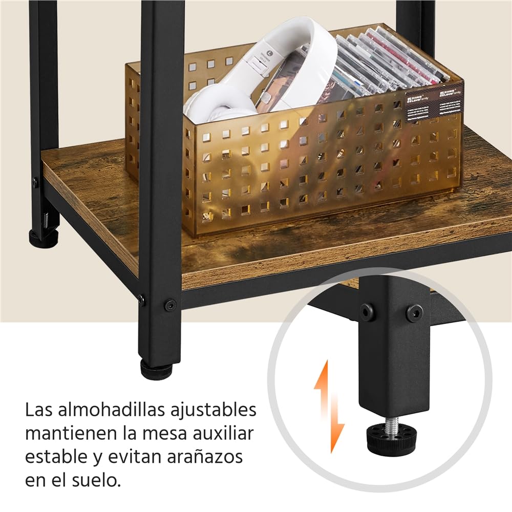 Yaheetech 1pcs Mesa Auxiliar de 3 Niveles Mesita Auxiliar Alta 40x30x74,5 cm Mesitas de Noche de Estilo Industrial para Dormitorio Salon Cocina Sofa