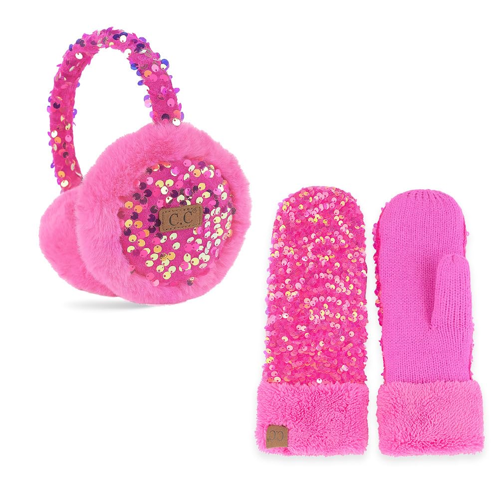 Women's Earmuff and Mittens Set, Faux Fur, One Size, Sequin Detail, Adjustable-image-6