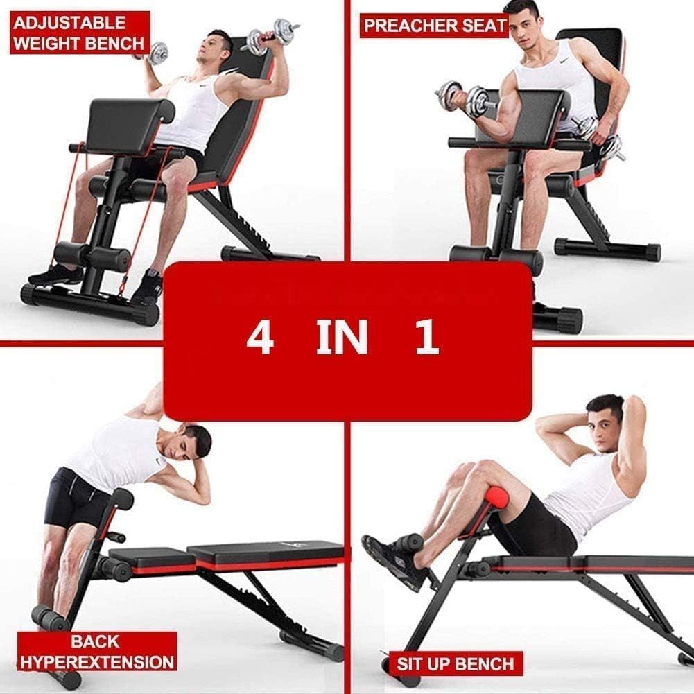 YOGIMOONI Home Bench Press Chair Dumbbell Stool Adjustable Dumbbell Exercise Bench Flat Weight Bench Foldable Sit Up Incline Abs Flat Fly Weight Press Rope - Stocks (Multi Color), 270 Kg 2
