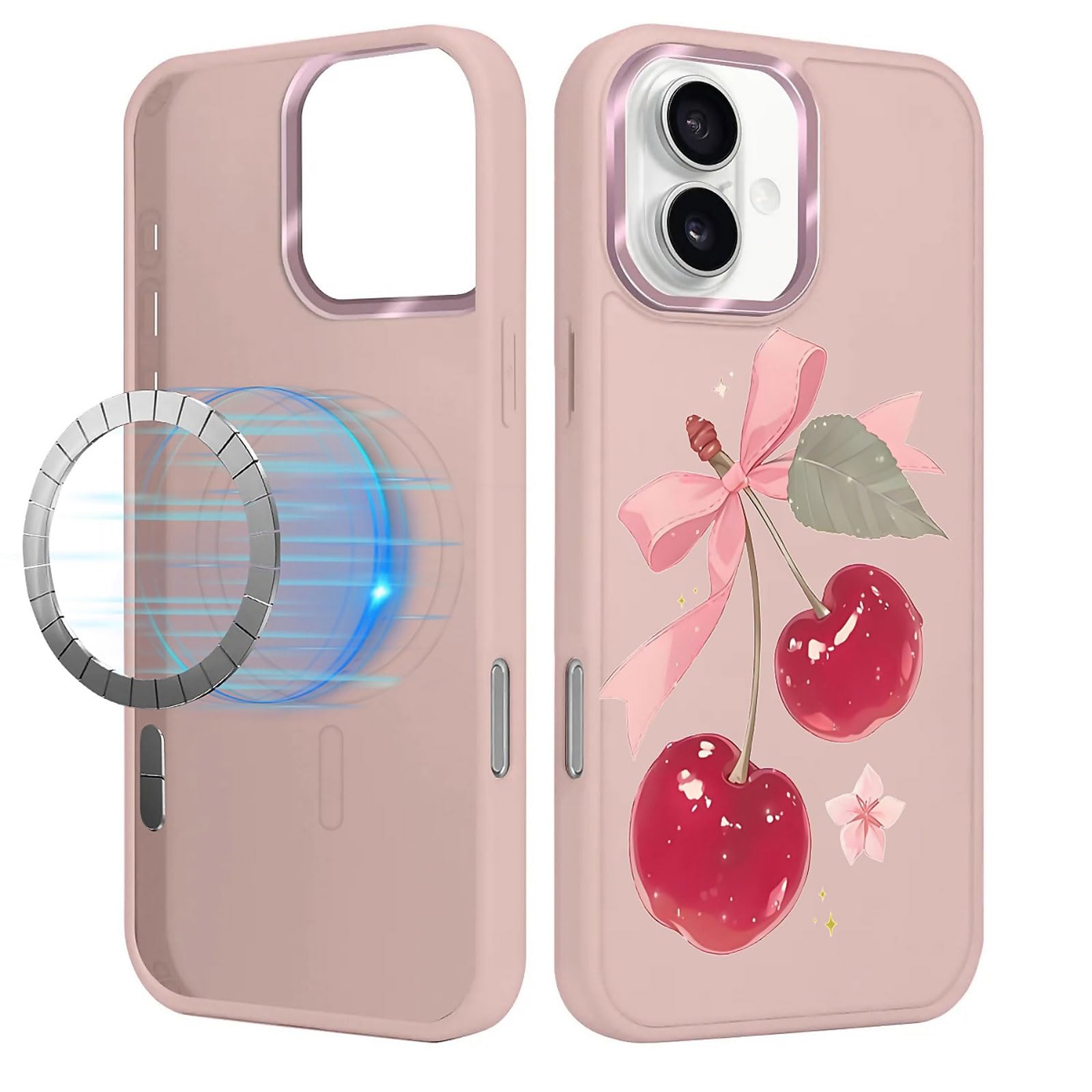 HCTYKHVTYS for iPhone 16 Cases,Campatible with Magsafe,Adopting a Sturdy and Durable Silicone Hard Shell Design,Bright and Attractive,Pink Bowknot