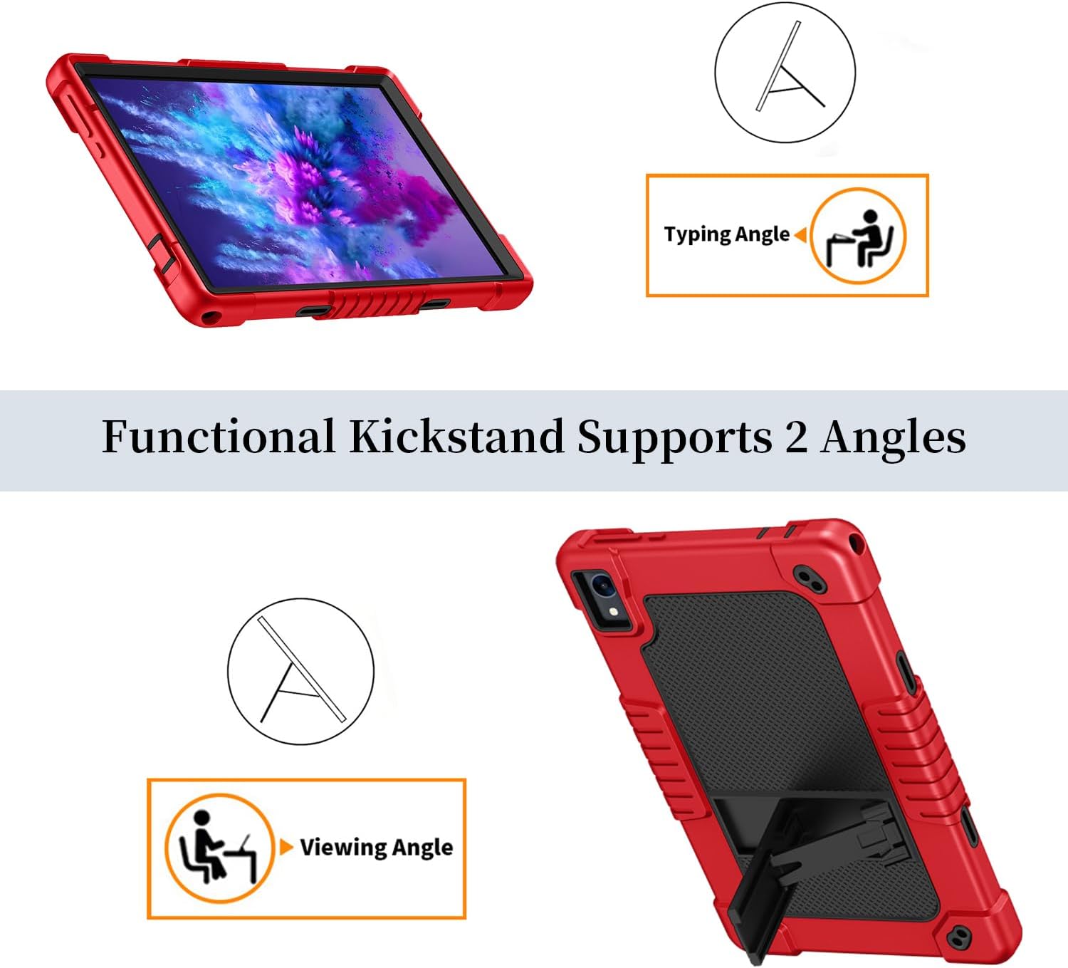 for Jeazans OC101 Tablet Case,for Jeazans C107 10.1 inch Case,Shockproof with Stand Shoulder Strap Hybrid Cover for ZOFYWNAS/Freeski 10.1" 2024 Released Tablet (Red/Black) image 4