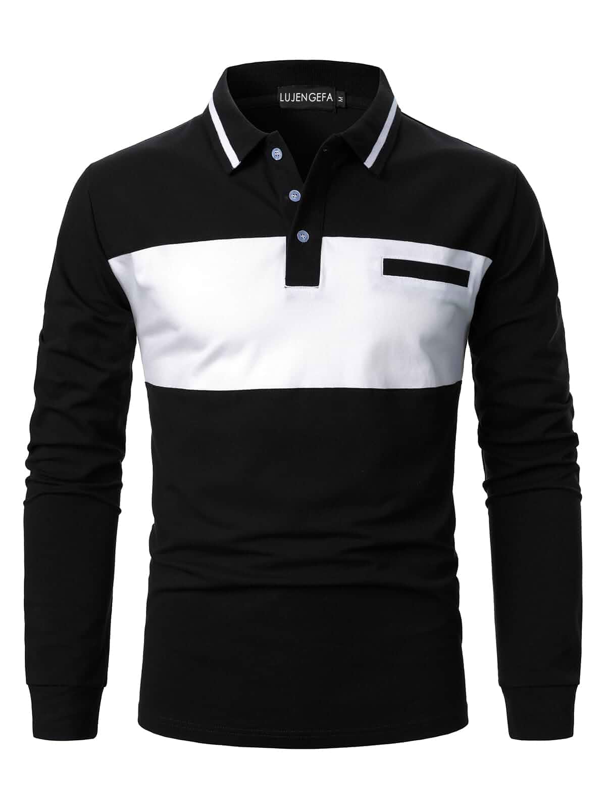 Mens Polo Shirts Short/Long Sleeve Casual Color Block Golf Polo T Shirt Stylish Contrast Collar Cotton Tops for Men Long Sleeve