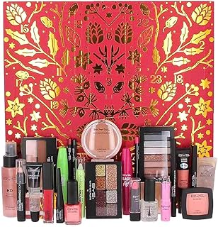 BYS Maquillage - Calendrier de l’Avent Maquillage 2025 - Coffret Cadeau Beauté 24 Surprises taille réelle - Idée Cadeau Femme Noël - Valeur Réelle 100€ (Rouge)