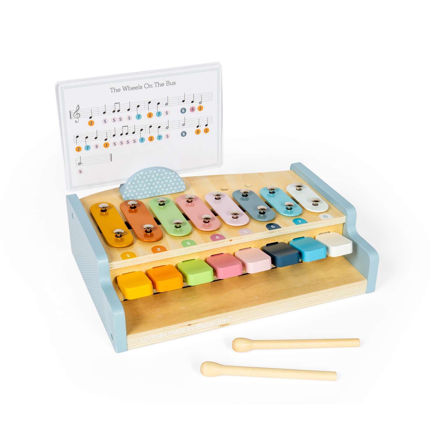 Bigjigs Toys Xylo Piano | Wooden Piano & Xylophone | 2 in 1 Musical Toy | 8 Key Toddler Keyboard | Baby Instruments with Beaters & Song Sheets | Early Learning Music Gift for Children Age 18 Months+