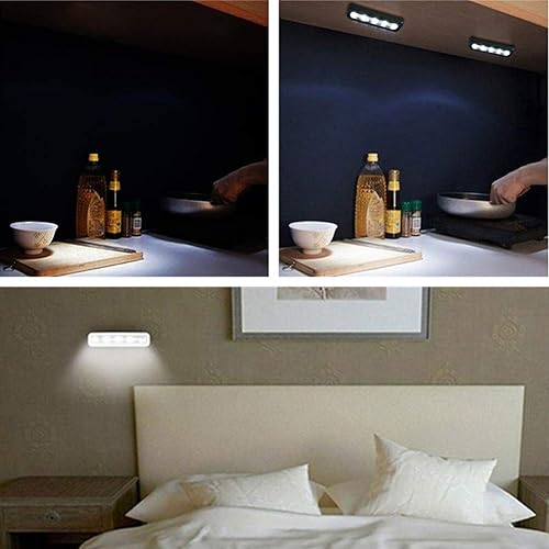 Miniatura 6 de Paquete de 4, 5 luces LED táctiles táctiles, funciona con pilas, luz nocturna para armarios, armarios, armarios, pasillo, escaleras, áticos,