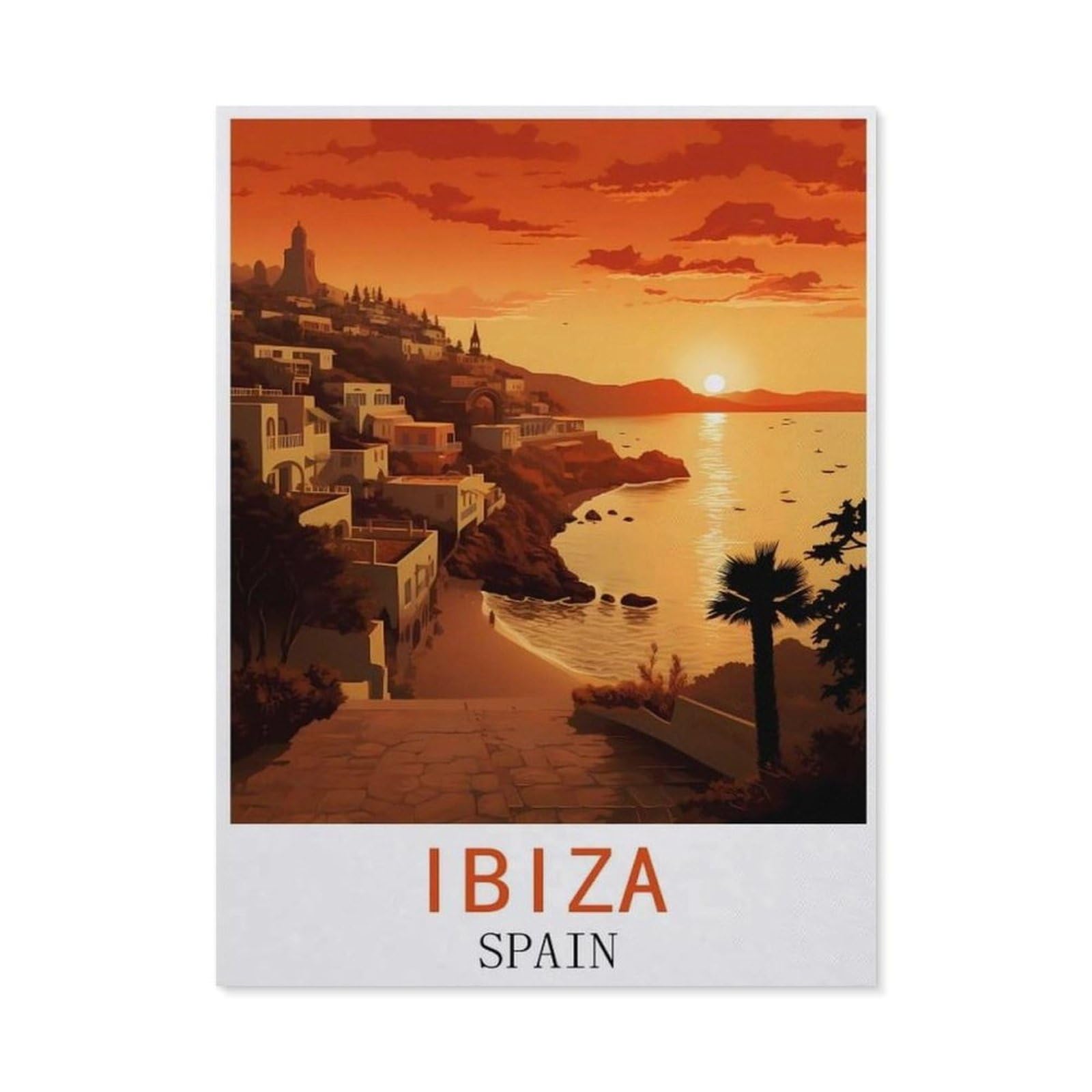 BEAYODKP Full Diamond 5D DIY Diamond Painting，Ibiza Spain Vintage Travel Posters，3D Diamond Embroidery Cross Stitch Mosaic Needle Works（50 x 60 cm/19.68 x 23.62 inches）-BW74