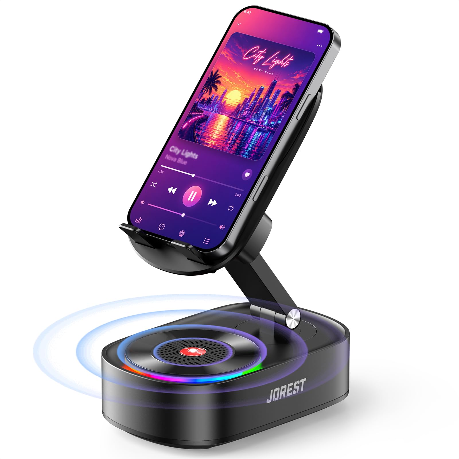 Jorest Wireless Induction Speaker, Cell Phone Stand with Bluetooth Audio