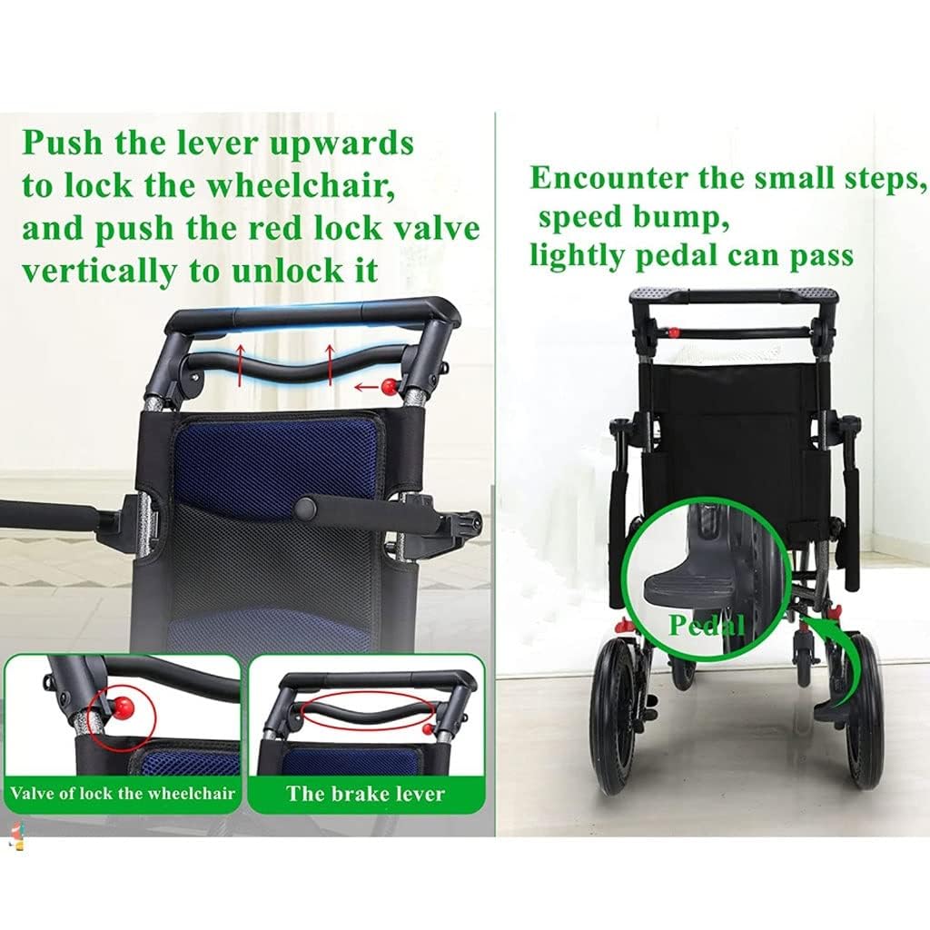 Silla de ruedas plegable ultraligera, silla de transporte portátil para viajes y uso doméstico, ayuda de movilidad compacta de peso pluma