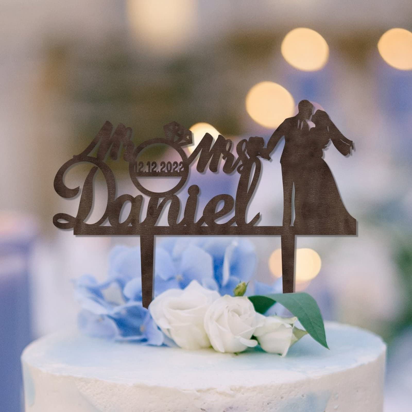 Cake Topper Matrimonio Mr & Mrs Con Diamanti | 5 Pezzi | Decorazione In Acrilico Per Torta (11x15.5 Cm) - 5