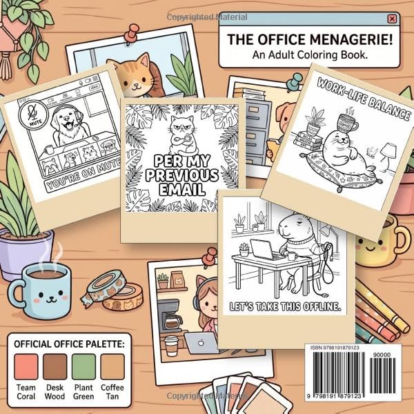 A Work From Home Adult Coloring Book: Cozy Desk Scenes, Cute Animals, and Snarky Corporate Humor for Stress Relief and Coworker Gag Gifts image 3
