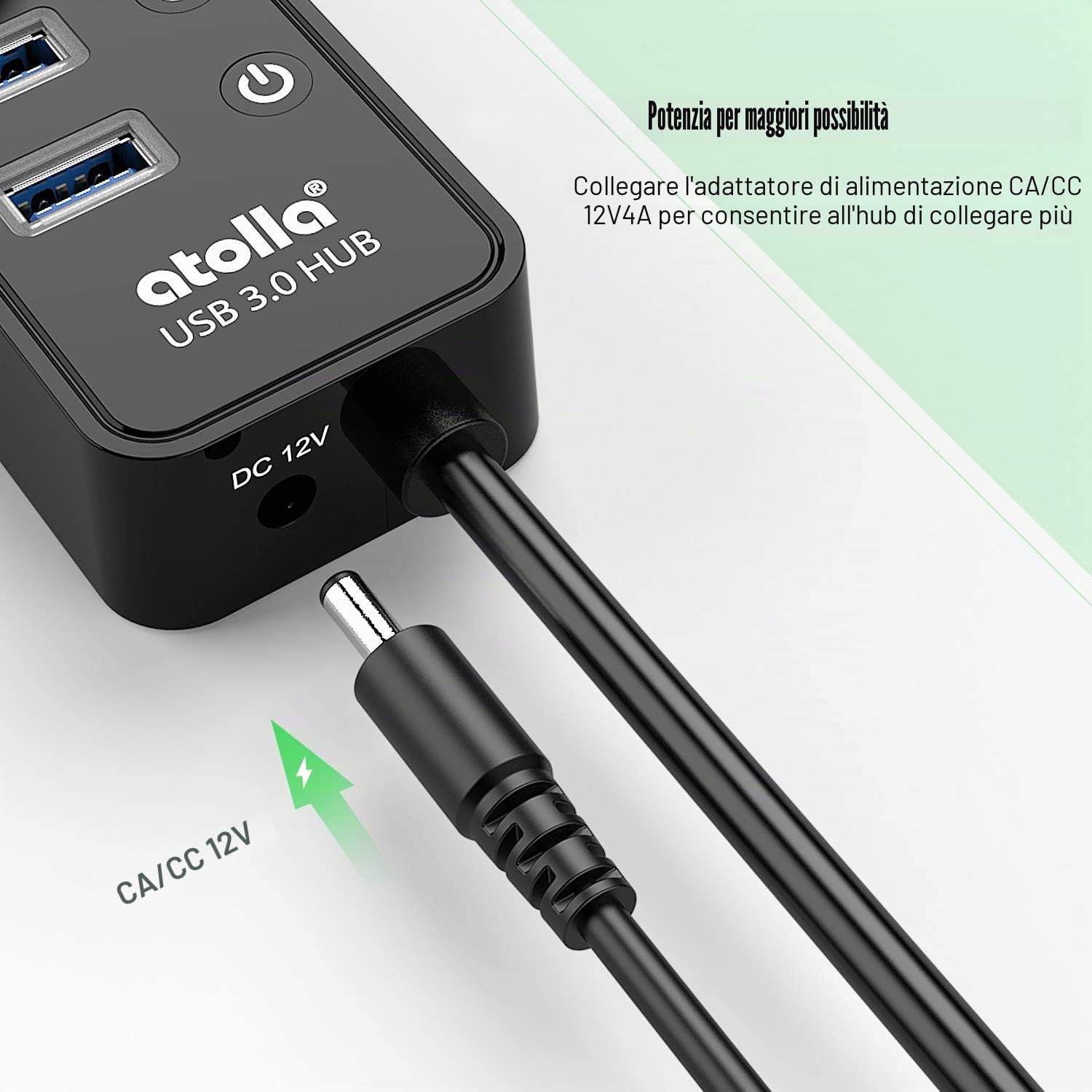 Hub USB 3.0 multipresa, atolla 11 porte Hub USB alimentato AVCE 7 porte trasferimento dati 5 Gbps,4 porte ricarica intelligente e interruttori e LED di alimentazione individuali, adattatore 12 V/4 A