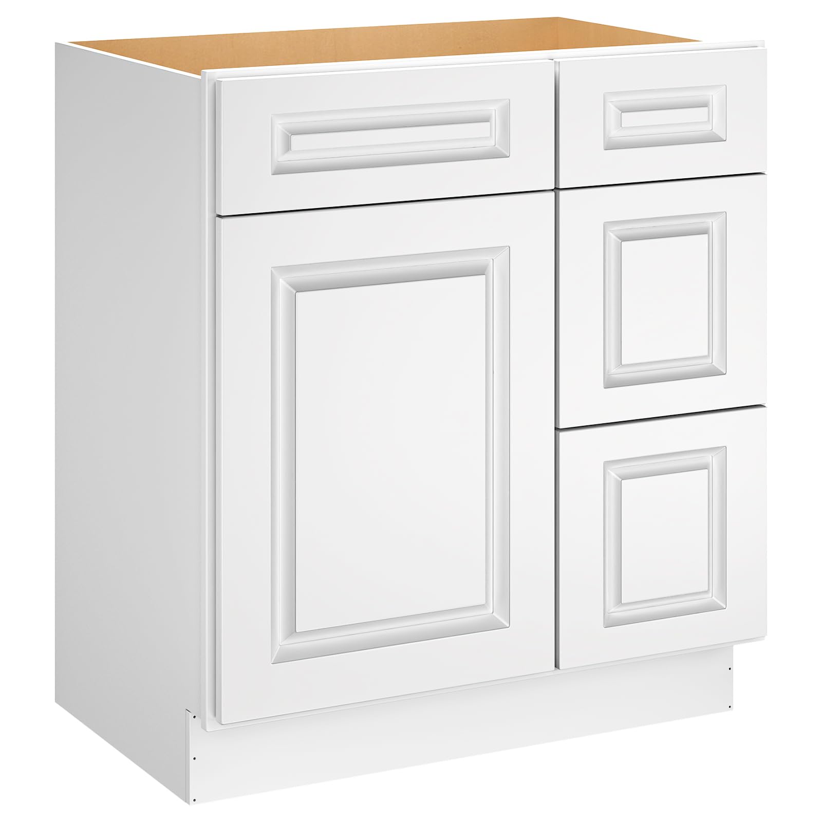 LOVMOR S-V3021DR-TW-US-DF-LWW Vanity Sink Base, Storage Cabinet with 3-Drawers, Suitable for Bathrooms, Kitchens, Laundry Rooms and Other Places, 30''W+Right, Traditional White-1