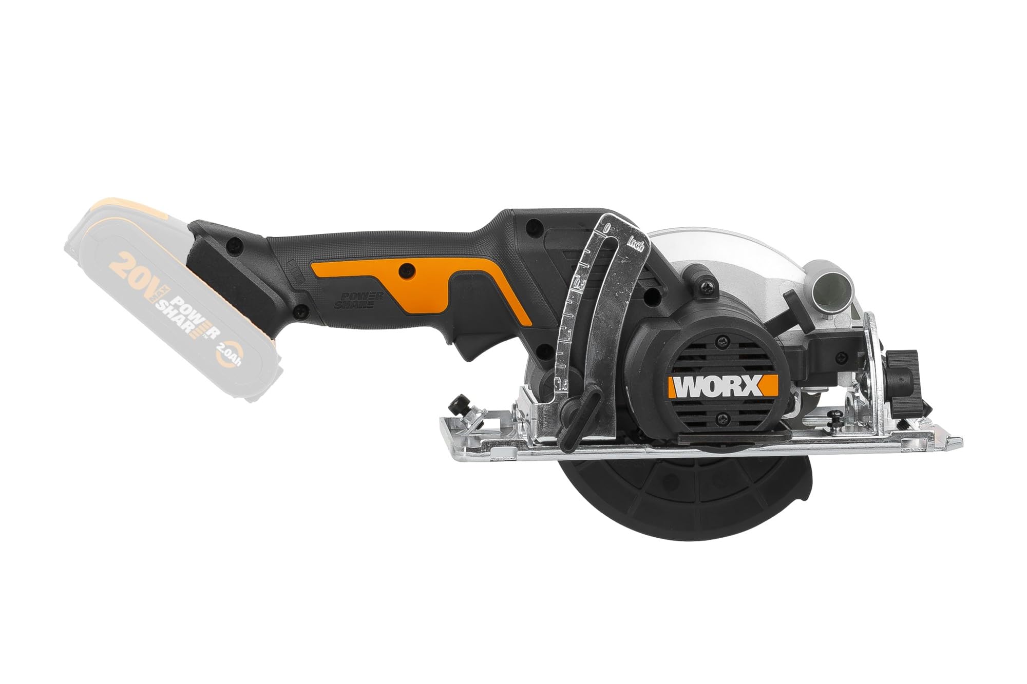WORX WX531.9 Sierra circular brushless 20V, WORXsaw XL, disco 120mm, cuerpo delgado, ajuste rápido de profundidad, cortes precisos en madera, sin batería ni cargador, PowerShare