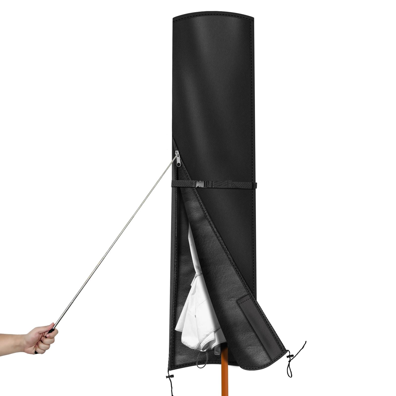 RICHIE Parasol Cover Waterproof Double-Sided Parasol Heavy Duty 600D Oxford PVC Coating for Garden Fit 2 to 4m Diameter Large Parasols 270x70x70cm with Zip and Adjustable Drawstring Cord,Black — image 1