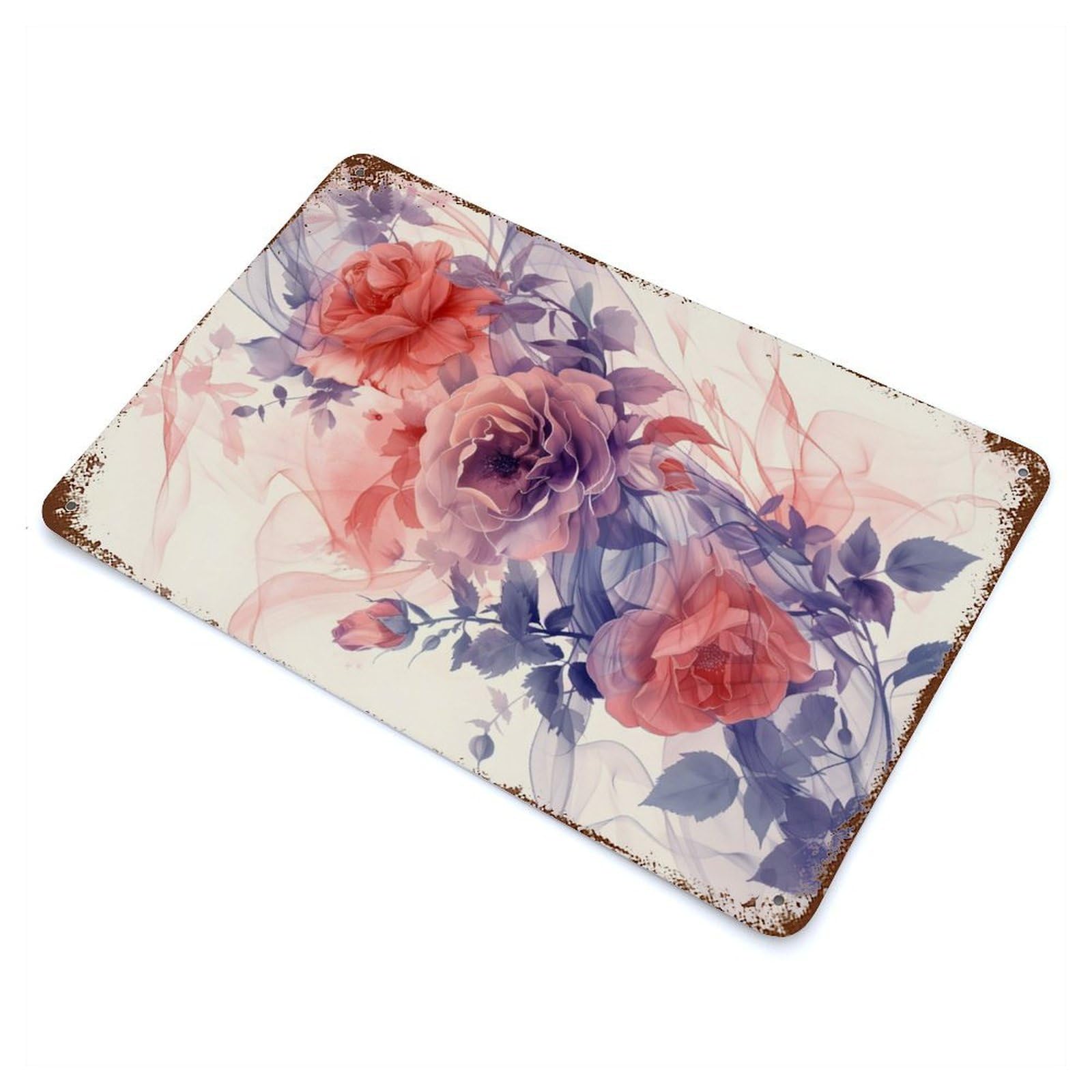 Roses Watercolor Rusty Metal Tin Sign 11.8"x7.9", for Shed, Workshop And Garage Wall Decor, Shabby Chic Decor