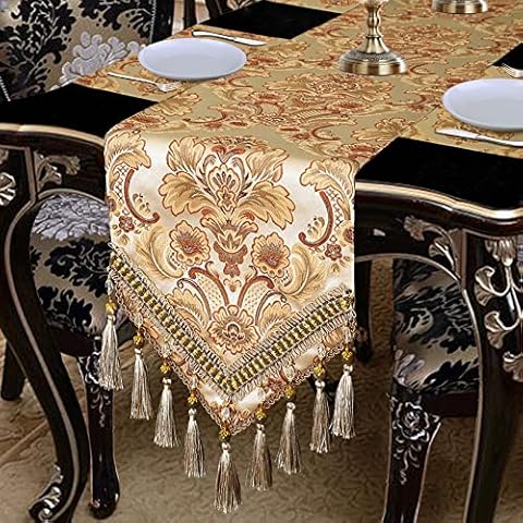 Modern Luxury Jacquard Fabric Floral Table Runners And Dresser Scarves With Multi-tassels, Customer Order (12x144 inch) Cover