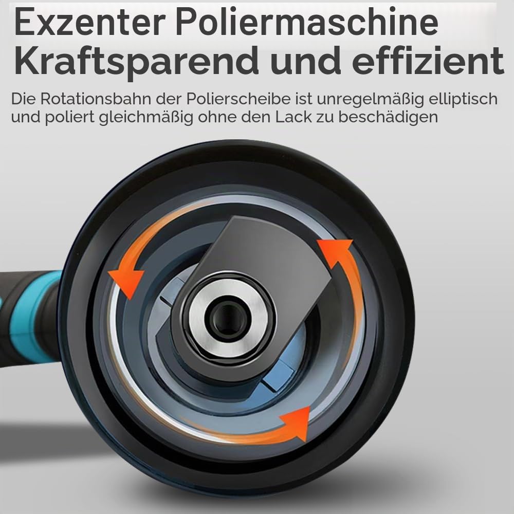 Akku Poliermaschine für Auto, Kabellose Exzenter Poliermaschine mit 8 Geschwindigkeiten (2800-5500 RPM), 125mm, Polierset für Autowachs & Kratzerentfernung, für Auto Boden Möbel (2 Akku)
