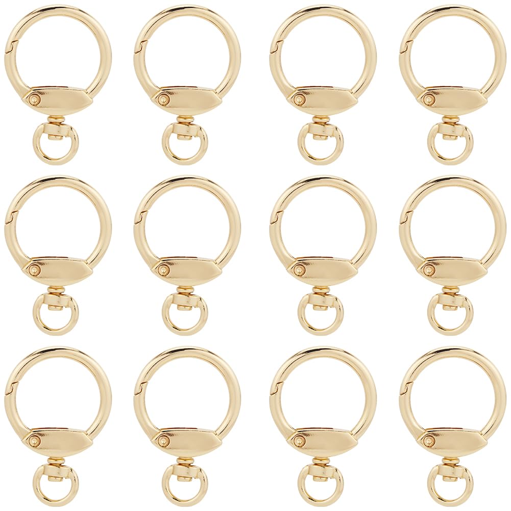 GORGECRAFT 12pz Rotondo Girevole Clip Fibbia Moschettoni Lega Occhiello Cerchio Moschettone Clip A Molla O Anello Gancio Chiusura Cancello Oro per Portachiavi Borse Borse Cinture Artigianato Fai Da Te
