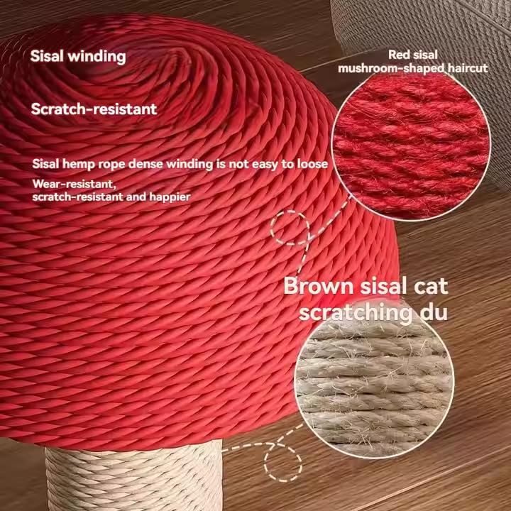Image of Cat Toy Scratching Post with Roller Ball Track, Catnip Balls & Feather Teaser - Sisal Scratcher with Sturdy Base, Interactive Toy for Cat for Indoor- Mushroom Style